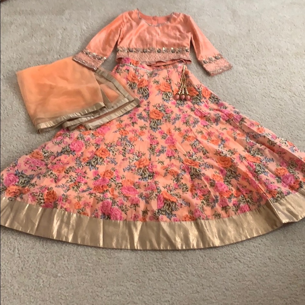 Indian coral orange 3 piece lehnga choli girls 30